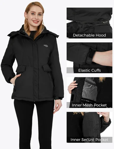 Vista 5 de Wantdo - Chaqueta de esquí impermeable para mujer, abrigo de invierno cálido y resistente al viento, abrigos de nieve