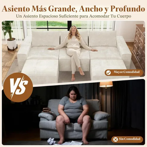 Vista 4 de Vesgantti Sofá modular sin hueso de 114 pulgadas, moderno sofá de 5 plazas en forma de U con 2 otomanas y asientos profundos, sofás de nube