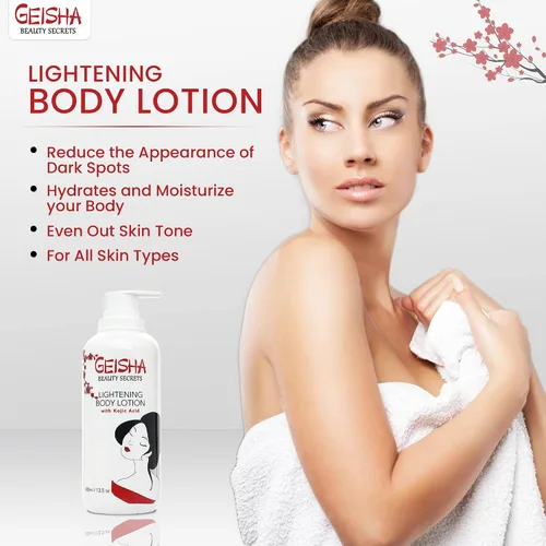 Vista 5 de OMIC Geisha Kójic Acid Crema corporal iluminadora para la piel, 13.5 onzas líquidas, crema para manchas oscuras, hidratante, tono de piel desigual