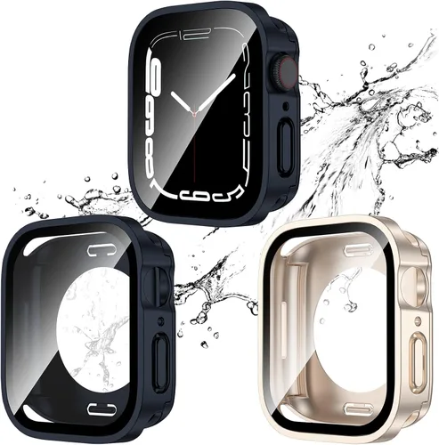 Vista 25 de Paquete de 2 fundas impermeables 2 en 1 para Apple Watch Series SE SE 6 5 4 40mm, borde recto de PC frontal y trasero con protector de pantalla