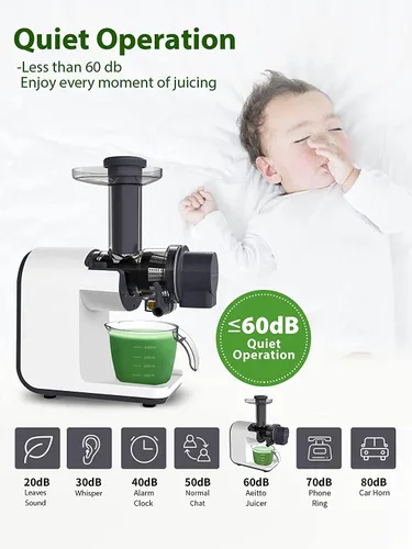 Vista 7 de Aeitto Exprimidor lento, exprimidor de prensa en frío, máquinas exprimidoras sin BPA, fáciles de limpiar, exprimidor de prensa en frío con motor