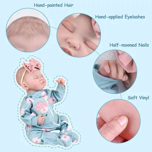 Vista 5 de Aori Muñecas Reborn de bebé realistas de 20 pulgadas, muñeca recién nacida de niña durmiendo ultra realista con cuerpo ponderado y muñeca de vinilo