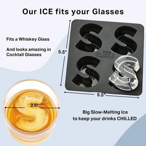 Vista 4 de DrinksPlinks Molde de Cubitos de Hielo de la Letra S - Molde de Cubitos de Hielo de Silicona Personalizado para Whisky – Molde Personalizado