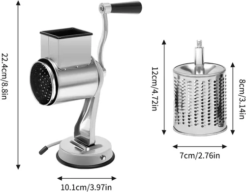 Vista 2 de 5-In-1 Rotary Cheese Grater, Multi-Function Hand Crank Stainless Steel Cheese Grater, Vegetable Shredder With 5 Interchangeable Blades For Cheese