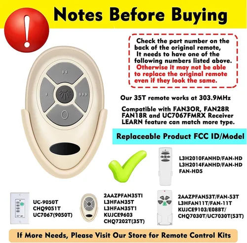 Vista 2 de Reemplazo de control remoto para ventilador de techo 35T para Harbor Breeze Reemplazar FAN-53T FAN-11T Fan-HD L3HFAN35T FAN-35T L3HFAN35T1 FAN-35T1