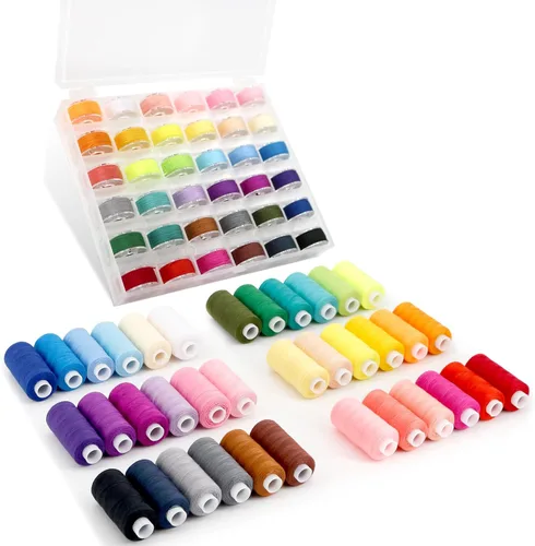 Vista 8 de Kit de hilo de coser de 50 piezas, 25 colores, 400 yardas/carrete con bobinas preenrolladas a juego, hilo de poliéster para máquinas de coser