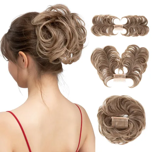 Vista 45 de Peine de moño desordenado con clip lateral para mujer, corto, natural, lacio, versátil, ajustable, fácil de peinar, (rubio ceniza-C)