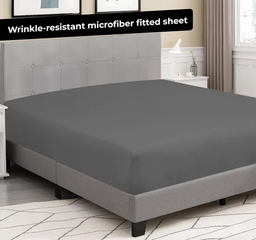 Vista 8 de Royale Linens Paquete de 2 sábanas bajeras, sábanas elásticas, sábana bajera individual, suave y transpirable, microfibra cepillada de 1800