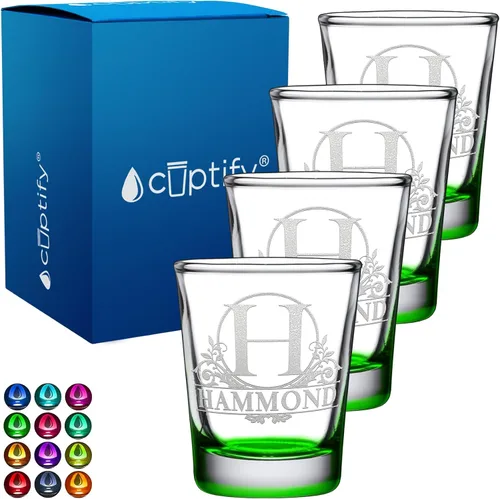 Vista 38 de Vaso de chupito personalizado con nombre de círculo elaborado de 2 onzas, parte inferior negra grabada con texto personalizado para regalos, bodas