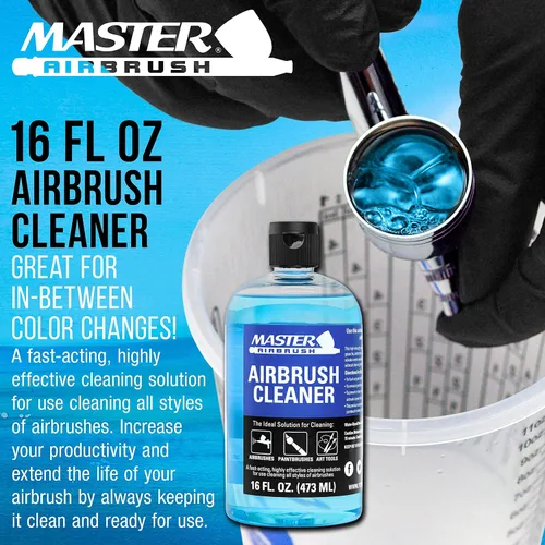 Vista 2 de Master Airbrush Limpiador, botella de pinta de 16 onzas – Solución de limpieza de acción rápida, elimina rápidamente la pintura acrílica a base