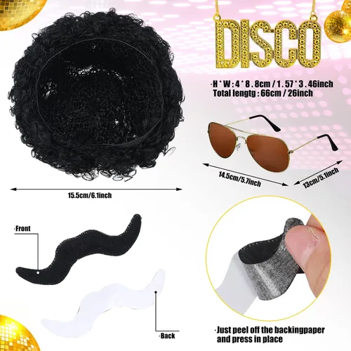 Vista 4 de Mepase Juego de 17 disfraces de discoteca de los años 70 para hombre, trajes de discoteca de Halloween, trajes de lentejuelas y pantalones, pelucas