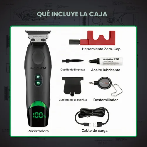 Vista 8 de BaBylissPRO - Recortadora de bigote y barba para hombre con una hoja en T de titanio de dientes profundos y tiempo de funcionamiento de 3 horas