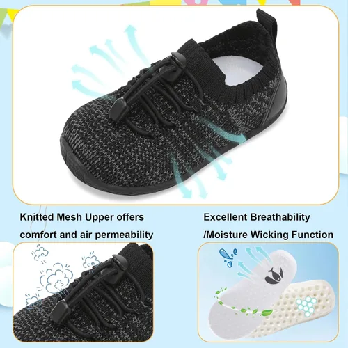 Vista 3 de FEETCITY Zapatos de bebé para niños y niñas, zapatos de primera caminata, zapatos de cuna, transpirables, ligeros, sin cordones