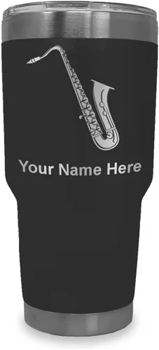 Vista 32 de LaserGram Vaso aislado al vacío de 20 onzas, saxofón, grabado personalizado incluido (negro)