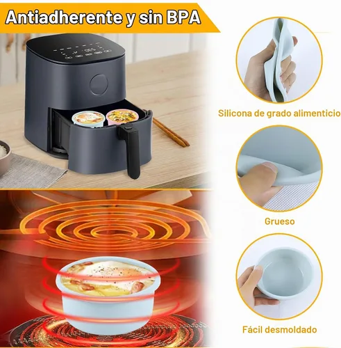 Vista 4 de Molde de silicona para freidora de aire, 4 unidades de 4.5 x 2 pulgadas, moldes de silicona antiadherentes reutilizables para huevos, tazas