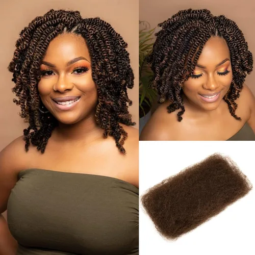 Vista 12 de Extensiones de cabello 100 % humano afro afro rizado a granel color castaño caoba a granel, 3 paquetes de 4.23 oz, extensiones de cabello rizado