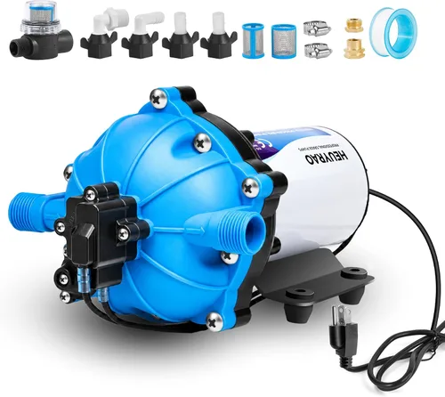 Vista 10 de Heuyrao Bomba de agua para caravana de 12 V CC, silenciosa, 4.0 GPM 45 PSI, diafragma autocebante de 3 cámaras, bomba de presión de agua dulce