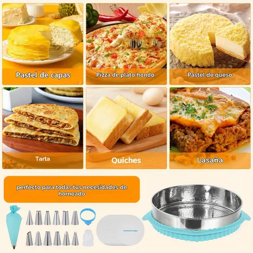 Vista 3 de Molde desmontable de 10 pulgadas para hornear, molde de acero inoxidable 304 para tartas de queso con parte inferior extraíble, incluye 12 boquillas
