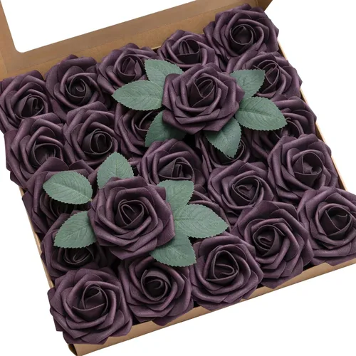 Vista 37 de Ling's Moment - Rosas artificiales de espuma, color negro, de aspecto realista con tallo, para bricolaje, decoración de Halloween, ramos de boda
