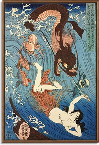 Vista 27 de Utagawa Kuniyoshi - Lienzo con marco flotante para pared, pintura japonesa Ukiyo-e, un pájaro gigante y una langosta - 16 x 24 pulgadas