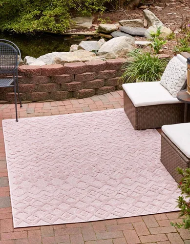 Vista 10 de Unique Loom Alfombra de área de la colección texturizada Trellis para exteriores, color osage, 2 x 3 pies, rectangular, color aguamarina