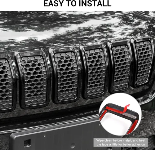 Vista 6 de JeCar Insertos de parrilla para Jeep Cherokee, insertos de rejilla delantera para Jeep Cherokee 2019-2025 (negro)