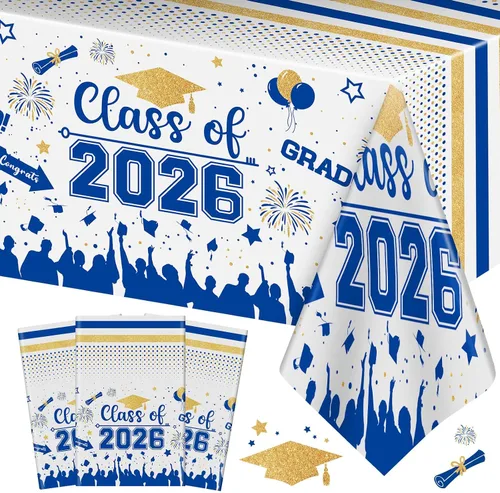 Vista 8 de Mantel de decoración de graduación para clase de 2026 – 3 piezas de plástico para mesa de graduación de felicitaciones, cubierta de mesa