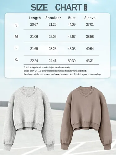 Vista 7 de AUTOMET Sudadera corta de manga larga para mujer, de forro polar, cuello en V