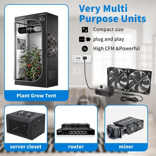 Vista 7 de Ventiladores de computadora dobles de 4.724 in de alto CFM con enchufe de CA, ventilador de velocidad variable de 110 V - 240 V, refrigeración