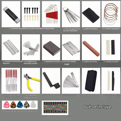 Vista 2 de Kit de herramientas de guitarra de 72 piezas, kit de herramientas de mantenimiento profesional de reparación de guitarra con cuerdas de guitarra