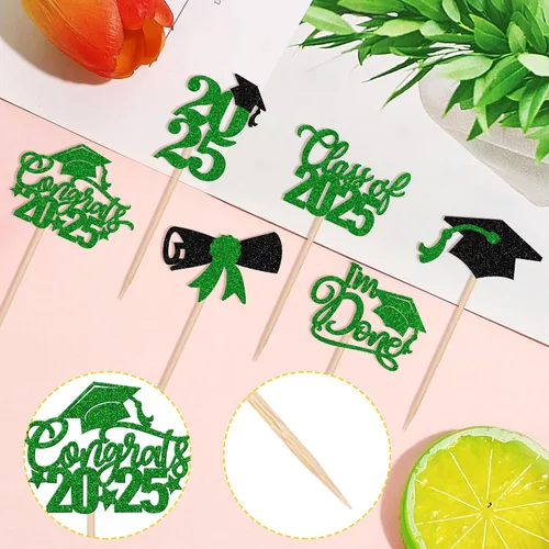Vista 42 de 30 piezas de decoración para cupcakes de graduación para la clase de 2026 con purpurina brillante para el futuro diploma hecho 2026 Felicidades