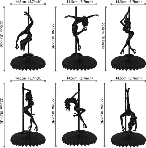 Vista 2 de ZHUOWEISM 6 piezas de centro de mesa de panal de abeja con glitter negro para despedidas de soltera, despedidas de casada, fiesta de cumpleaños