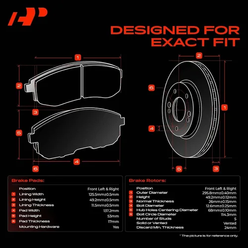 Vista 3 de A-Premium 296mm (11.65 pulgadas) Kit de Rotores de Freno de Disco Ventilados Delanteros + Pastillas Cerámicas Compatibles con Modelos Selectos