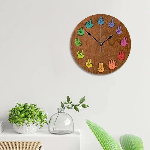 Vista 3 de ASL - Reloj de pared de grano de madera de 10 pulgadas, reloj de pared de arco iris, funciona con pilas, sin tictac, reloj de madera vintage
