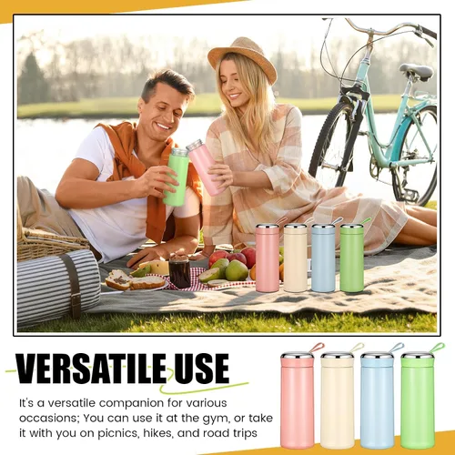 Vista 3 de 20 botellas de agua de 14 onzas con carcasa exterior de plástico, botella de agua de doble capa con asa, reutilizable, forro de vidrio para jugo