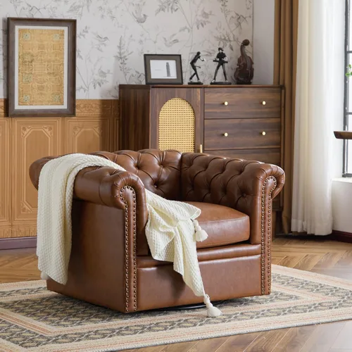 Vista 12 de Christopher Knight Home Oakley Chesterfield - Silla tapizada de piel sintética, sofá giratorio de 360° con botones, sofá de sala de estar, sofá