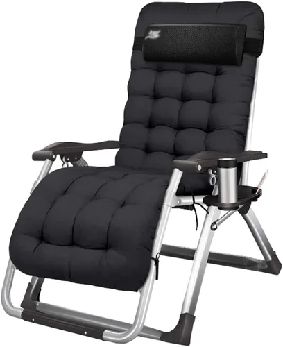 Vista 11 de Silla Zero Gravity, tumbona relajante, plegable, reclinable, reclinable, con cojín y bandeja de tazas para patio, campamento, playa, cubierta, al