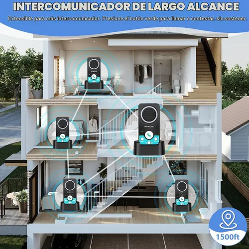 Vista 6 de Sistema de intercomunicación inalámbrico para el hogar, conversación bidireccional manos libres 1000ft Long Range, 8 Adjustable Volume Levels & 4