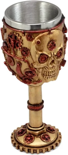 Vista 4 de Ebros Gift Golden Age Steampunk Mecánico Gearwork Skull Face Copa de vino Bebida Cáliz Figura 6 oz