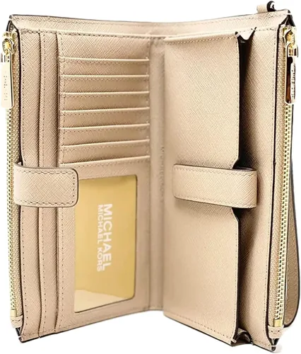 Vista 2 de Michael Michael Kors Jet Set - Pulsera de cuero con doble cremallera color dorado y bisque Bisqué Beige