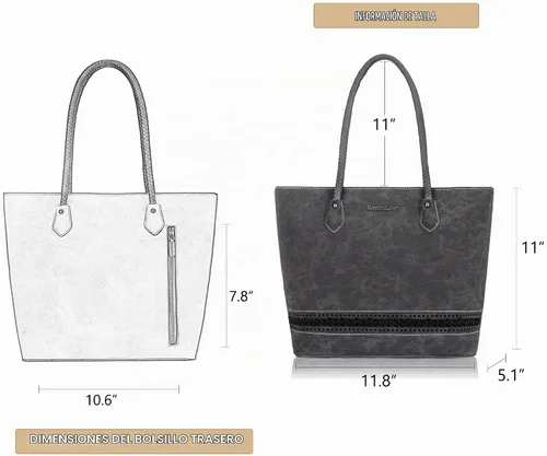 Vista 3 de Montana West Bolsas Tote Tejidas para Mujeres, Carteras y Bolsos de Mano con Bolsillo Trasero con Cremallera *Tejido negro