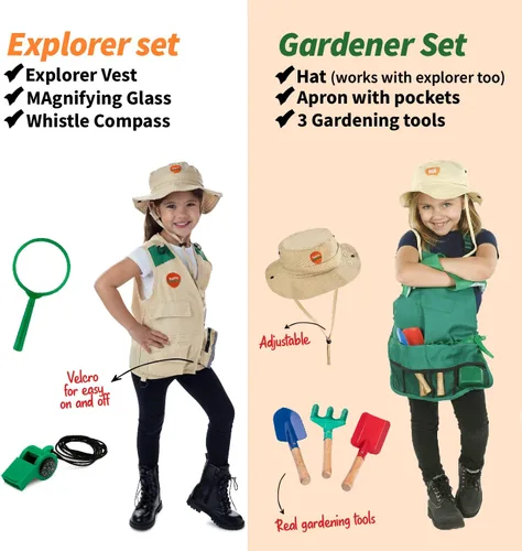 Vista 4 de Born Toys Disfraces 6 en 1 para niños y niñas disfraz para niños y niñas juego de simulación para policía bombero médico chef jardinero y explorador