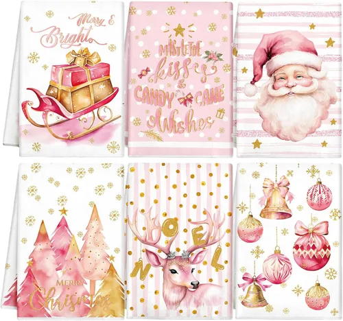 Vista 23 de Hosuly 6 Piezas Toallas de Cocina Navideñas Afroamericanas Paños de Platos de Santa Negro Toallas de Mano Navideñas Negras y Rojas Santa Ángel Acebo