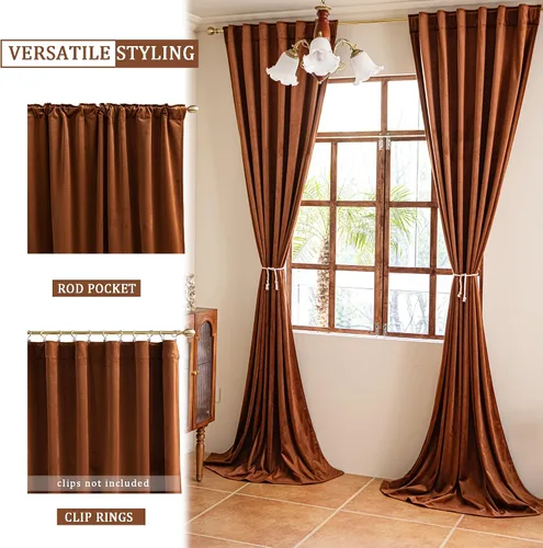 Vista 5 de YOFUN Cortinas de terciopelo color naranja quemado de 96 pulgadas para sala de estar, protección contra la luz, privacidad, cortinas de ventana