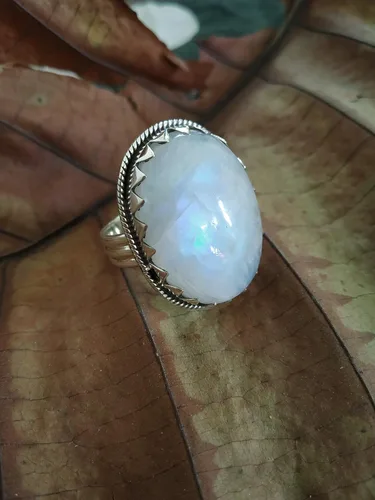 Vista 7 de Anillo de piedra lunar arco iris, anillo de plata de ley 925, anillo seguro, regalo del día de la madre, estilo vintage, joyería exquisita, joyería