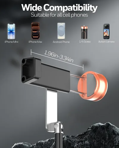 Vista 2 de Trípode selfie stick para iPhone y Android, soporte de trípode portátil para teléfono con control remoto Bluetooth, apertura de un clic, compacto