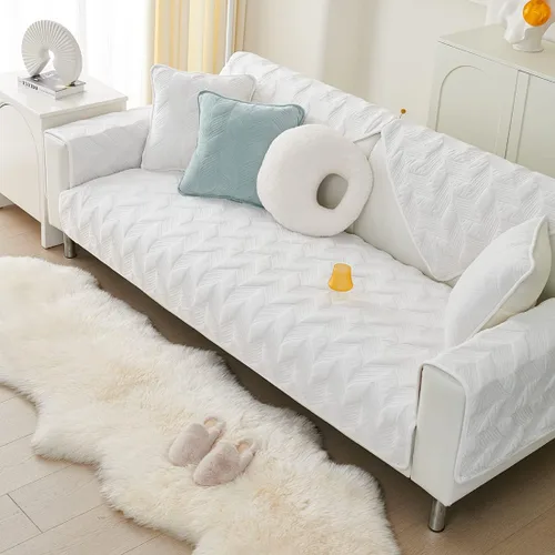 Vista 3 de Funda para sofá, de terciopelo suave, acolchada, para sofá seccional, funda antideslizante para perros, gatos, niños, sofá biplaza reclinable Blanco
