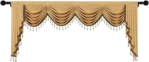 Vista 19 de ELKCA Cenefa de Cascada Jacquard con Cuentas de Lujo Beige Cenefas de Cortinas de Ventana para Sala de Estar, Bolsillo para Varilla, 1 Panel