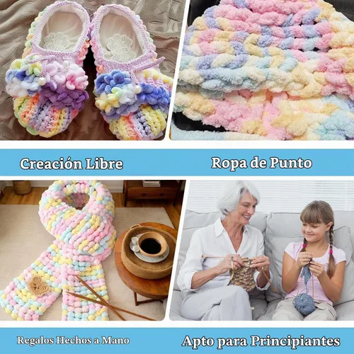 Vista 5 de WSICSE Hilo esponjoso de chenilla, 6 unidades, hilo grueso y suave para Multicolor