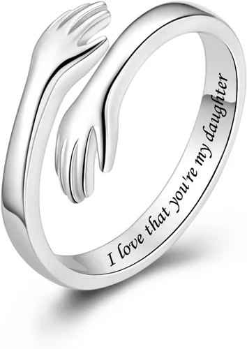 Vista 48 de Anillos de abrazo de plata esterlina S925 para mujeres, adolescentes y niñas, anillo ajustable para nieta, hija, esperanza, promesa, amistad, anillo
